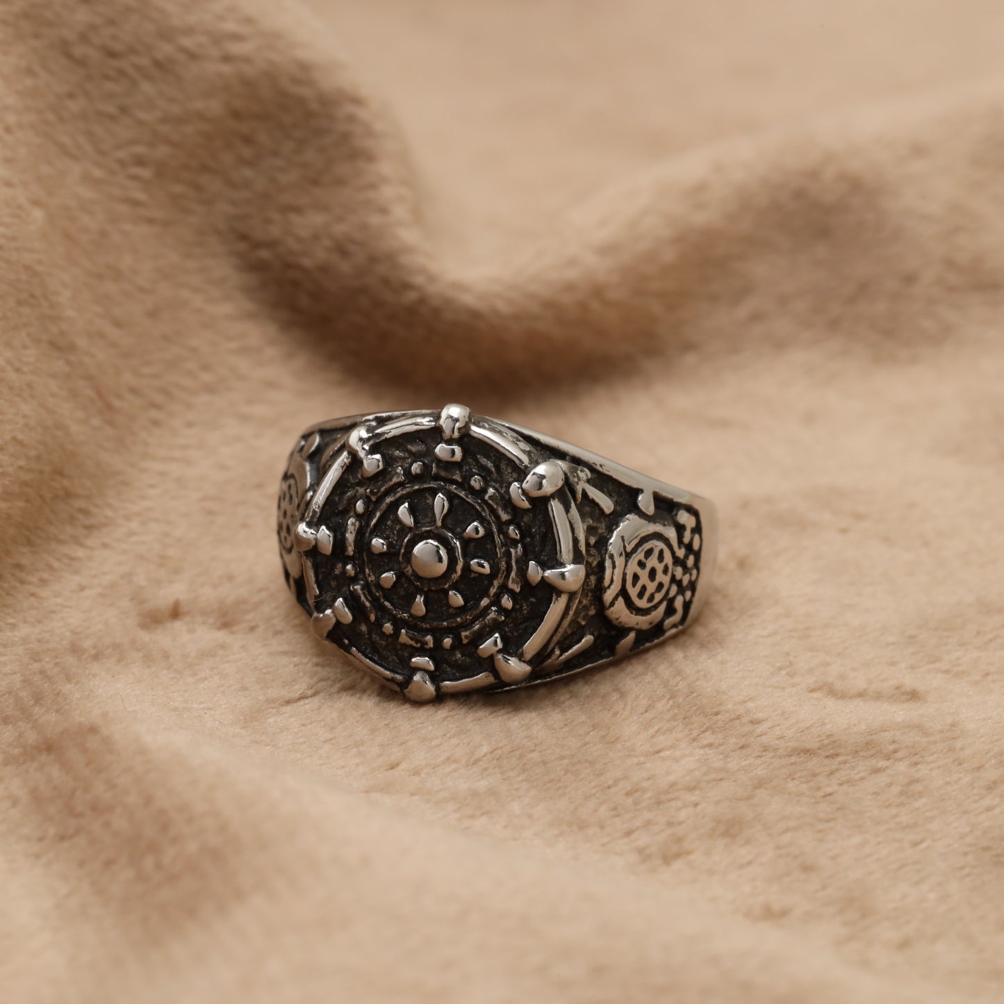 Dharma Wheel Stainless Steel Ring R1236