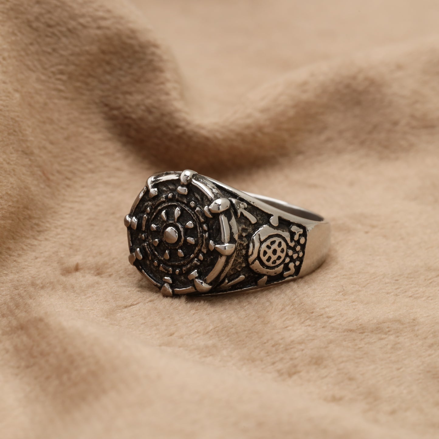 Dharma Wheel Stainless Steel Ring R1236