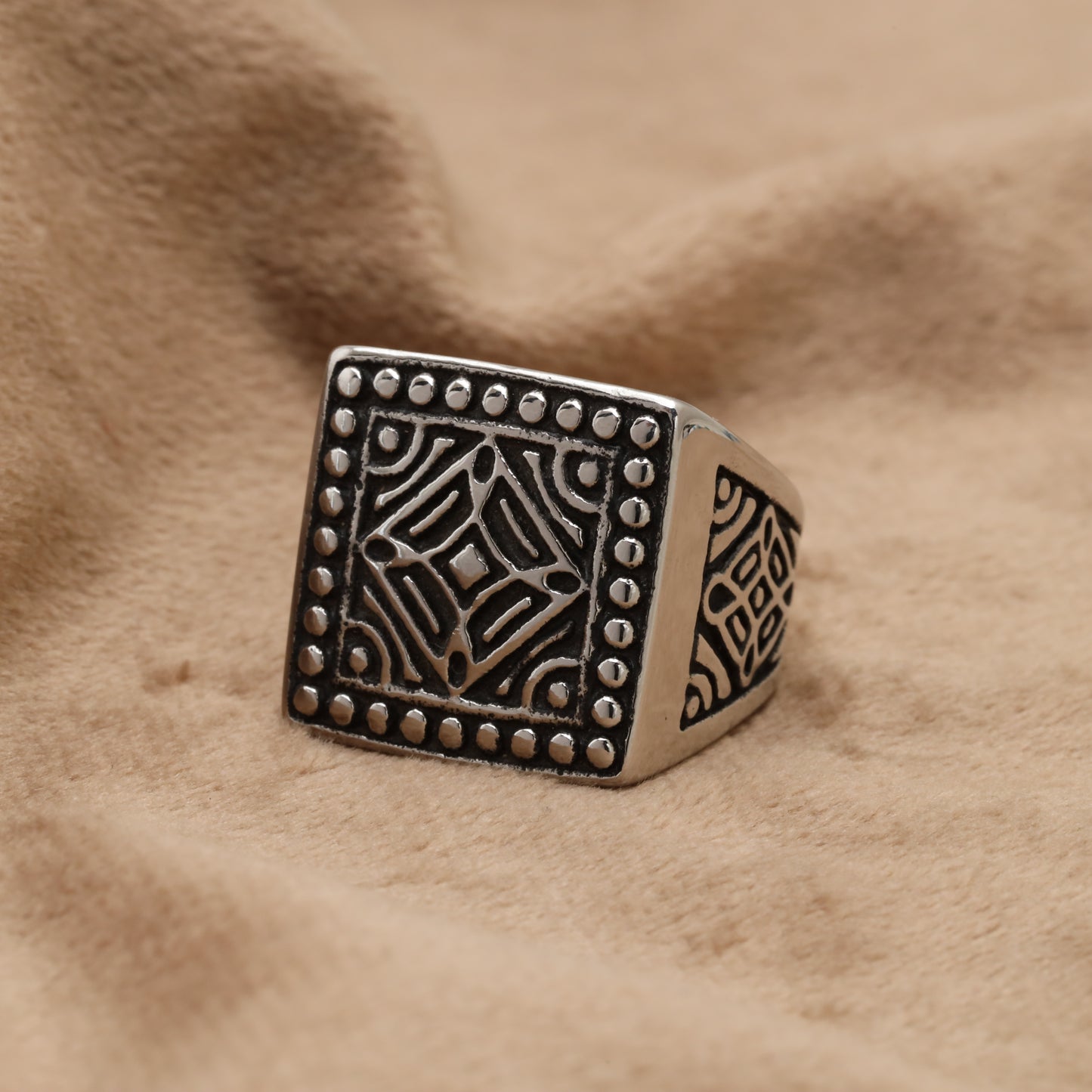 Geometric Square Signet Stainless Steel Ring R1238