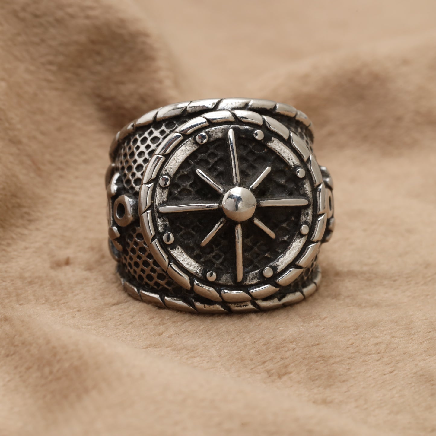 Ship Wheel & Anchor Viking Stainless Steel Ring R1240