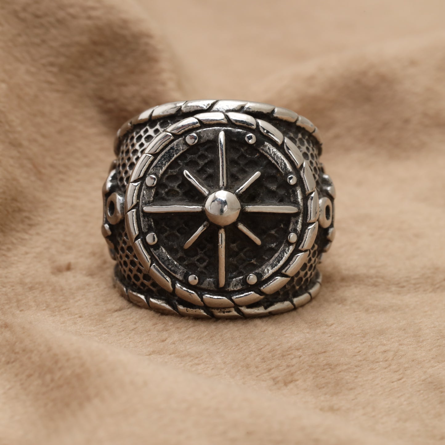 Ship Wheel & Anchor Viking Stainless Steel Ring R1240