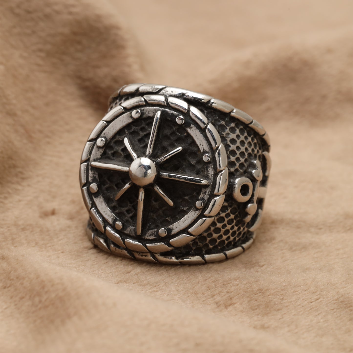 Ship Wheel & Anchor Viking Stainless Steel Ring R1240