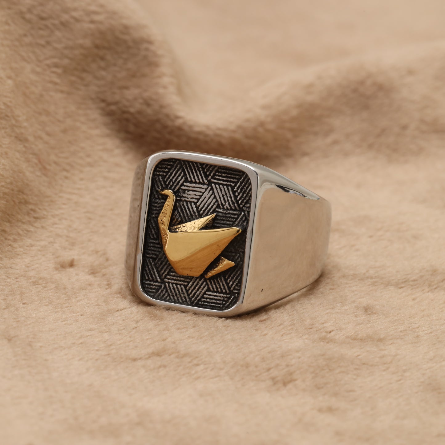 Golden Crane Origami Stainless Steel Ring R1242