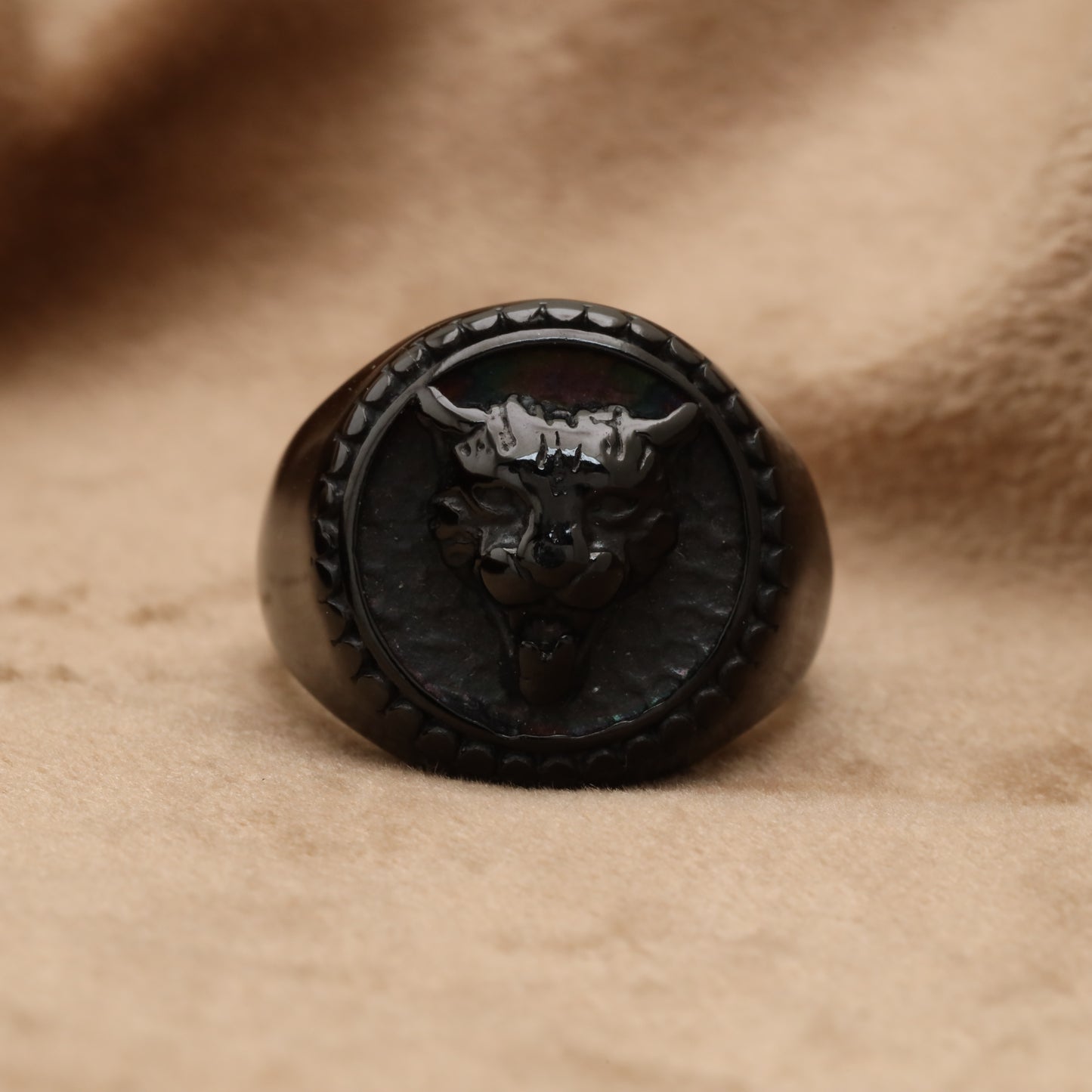 Black Bull Head Signet Ring R84