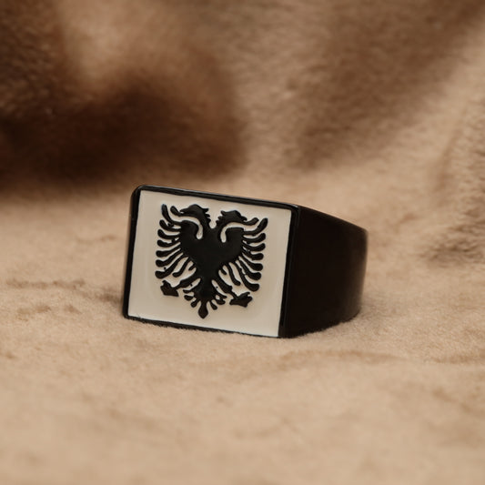Black & White Double-Headed Eagle Signet Ring R37