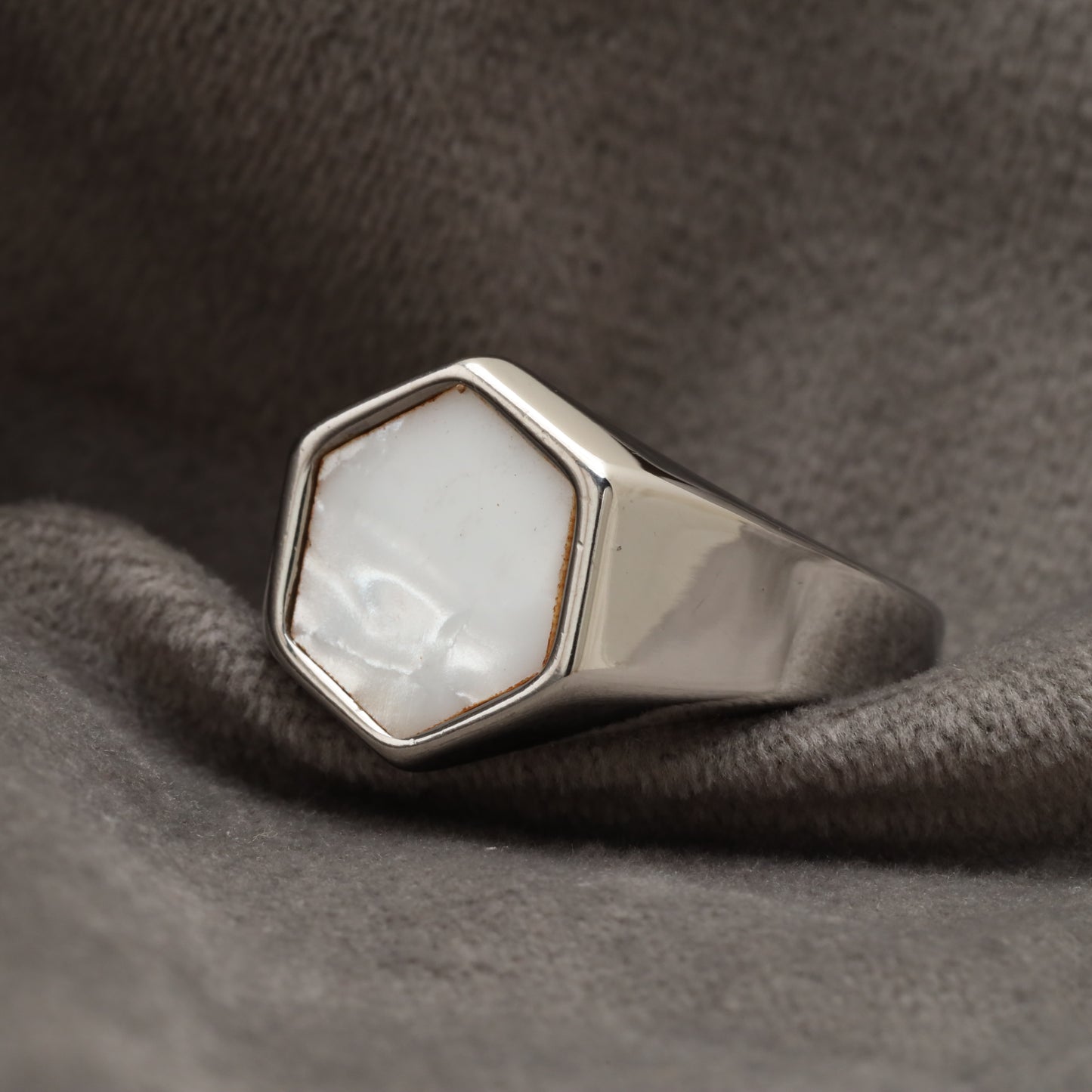 Hexagon Mother of Pearl Silver Stainless steel  Ring R15