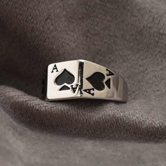 Playing Card Ace of Spades Silver Stainless Steel Ring R18