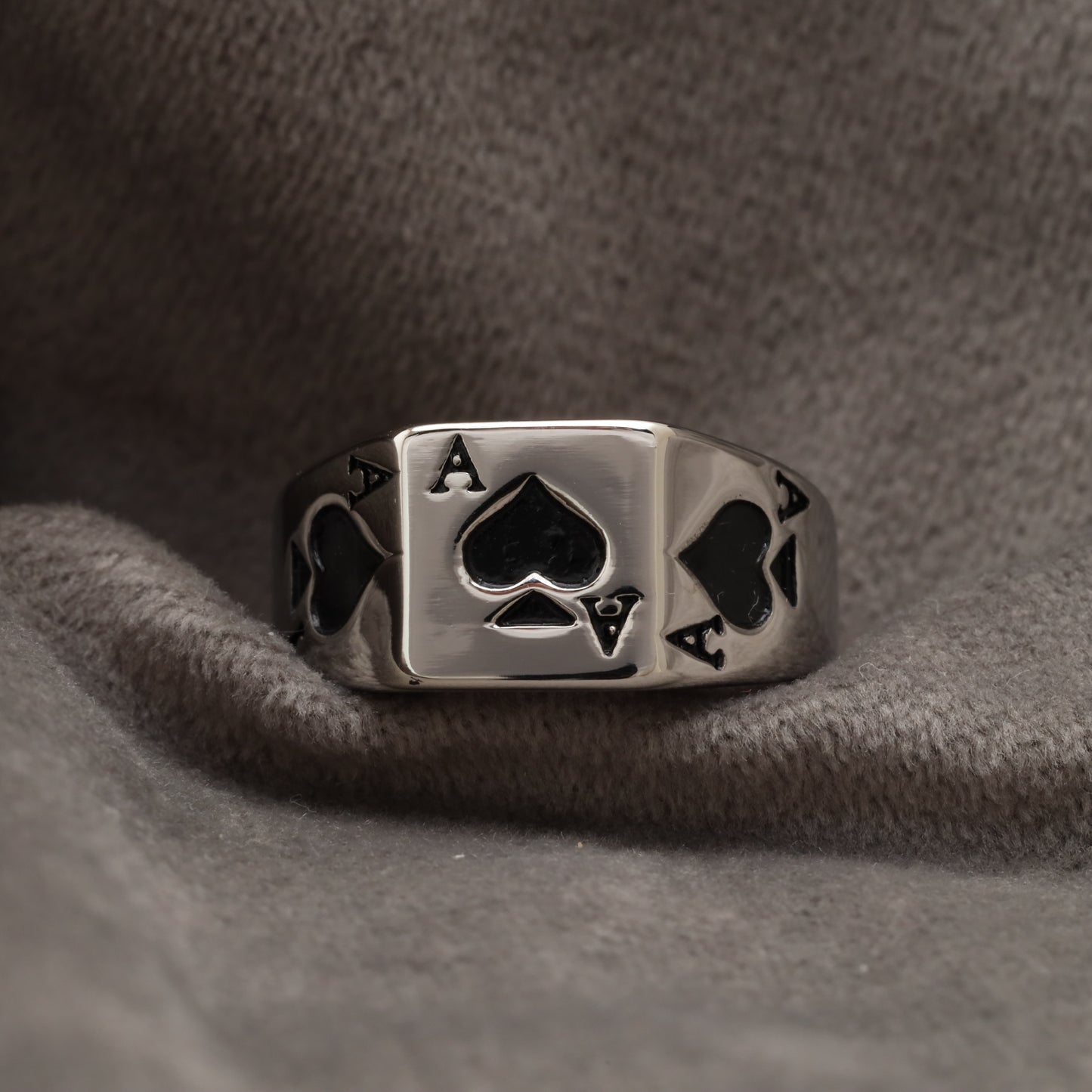Playing Card Ace of Spades Silver Stainless Steel Ring R18