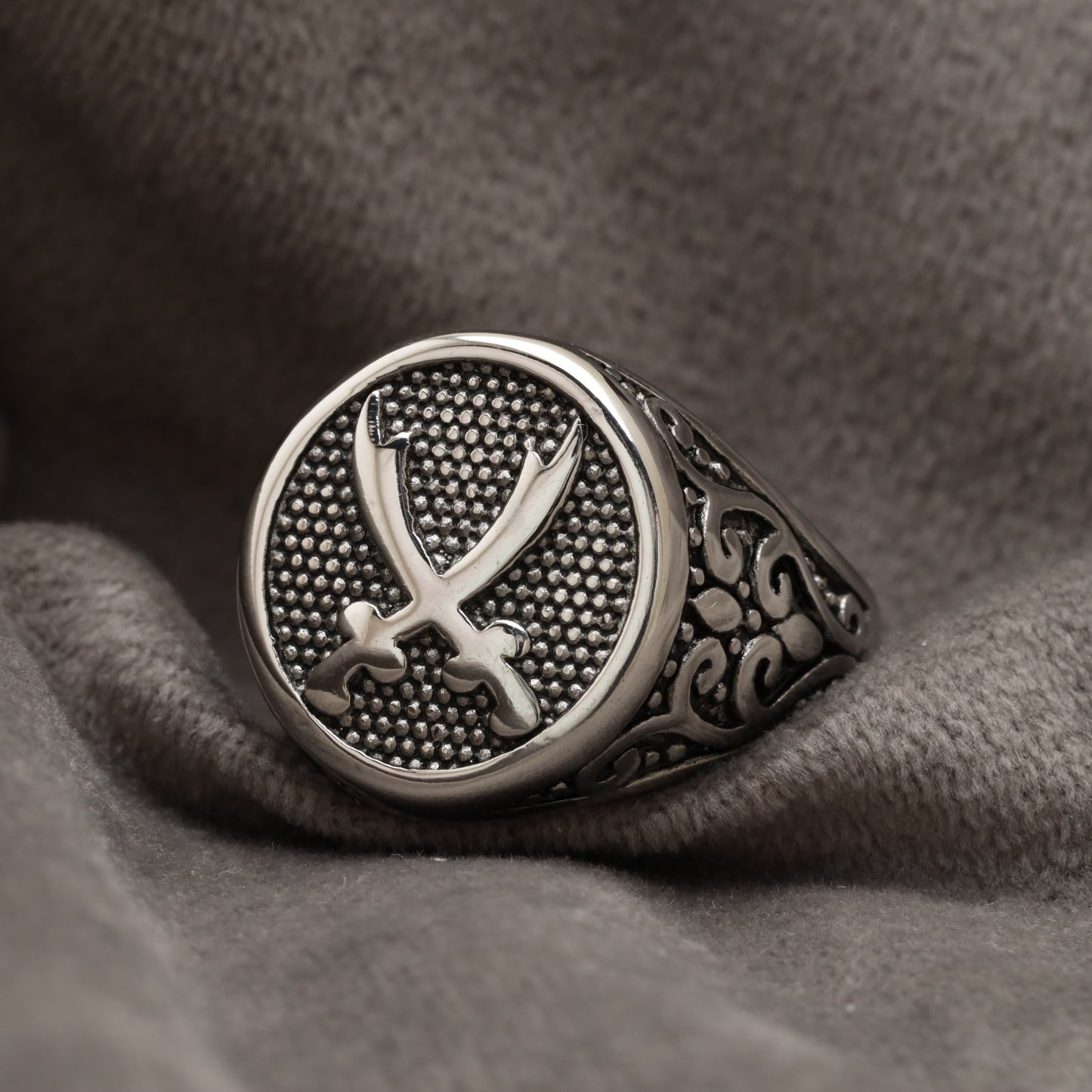 Crossed Swords Ottoman Silver Stainless Steel  Ring R22