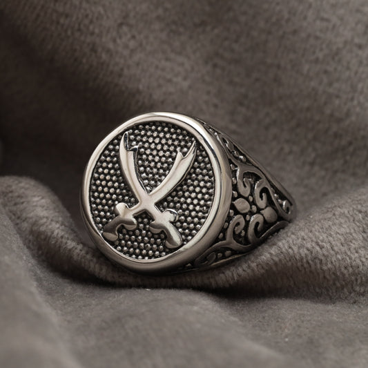 Crossed Swords Ottoman Silver Stainless Steel  Ring R22