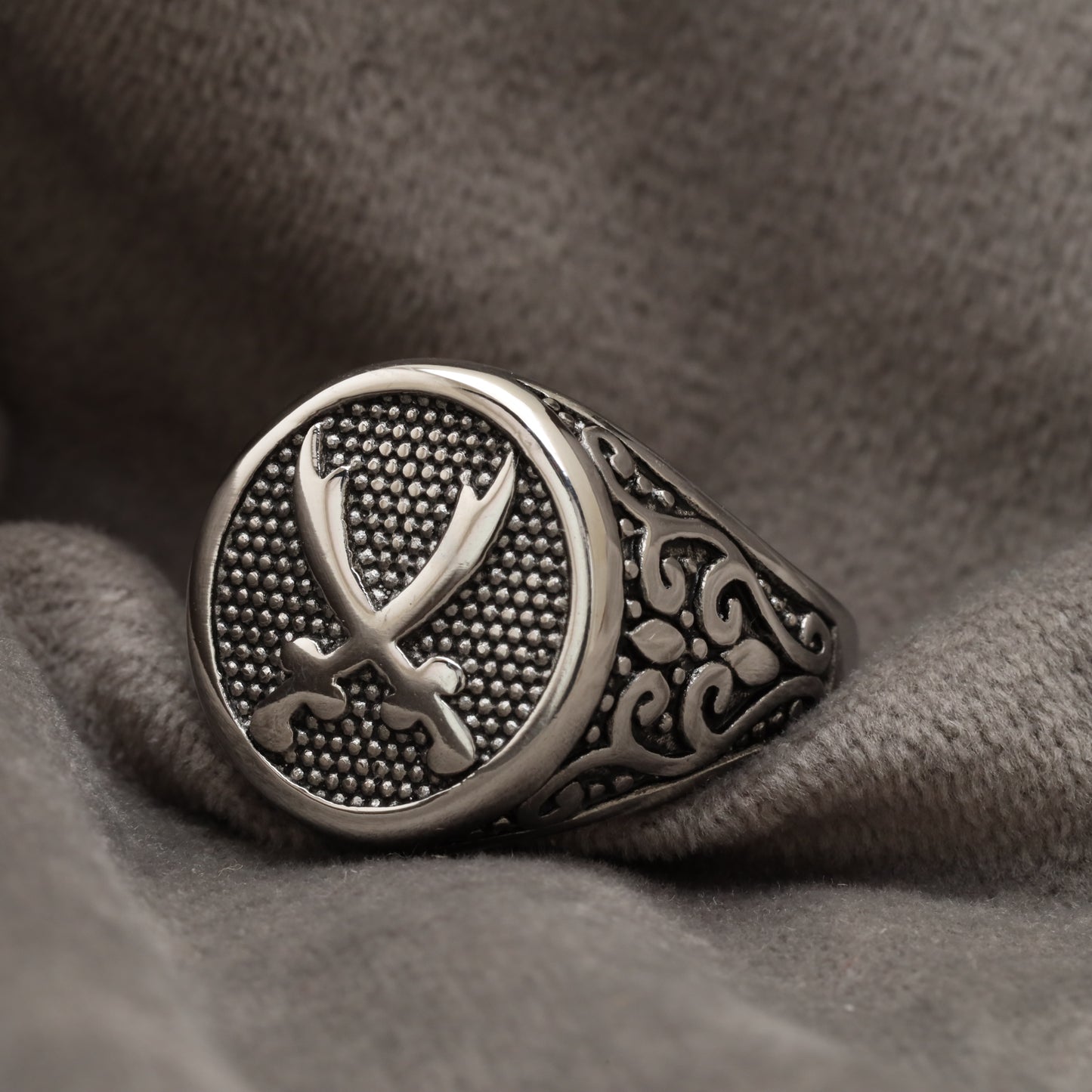 Crossed Swords Ottoman Silver Stainless Steel  Ring R22