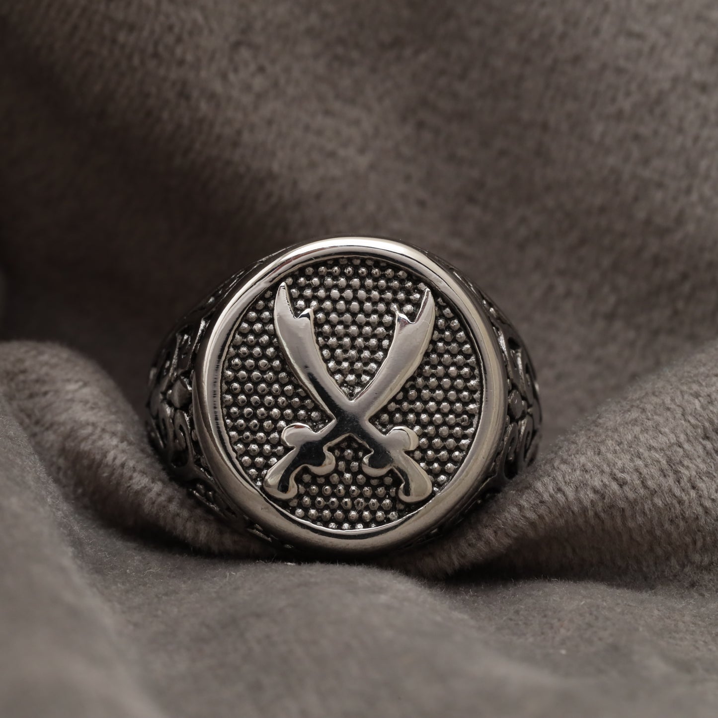 Crossed Swords Ottoman Silver Stainless Steel  Ring R22