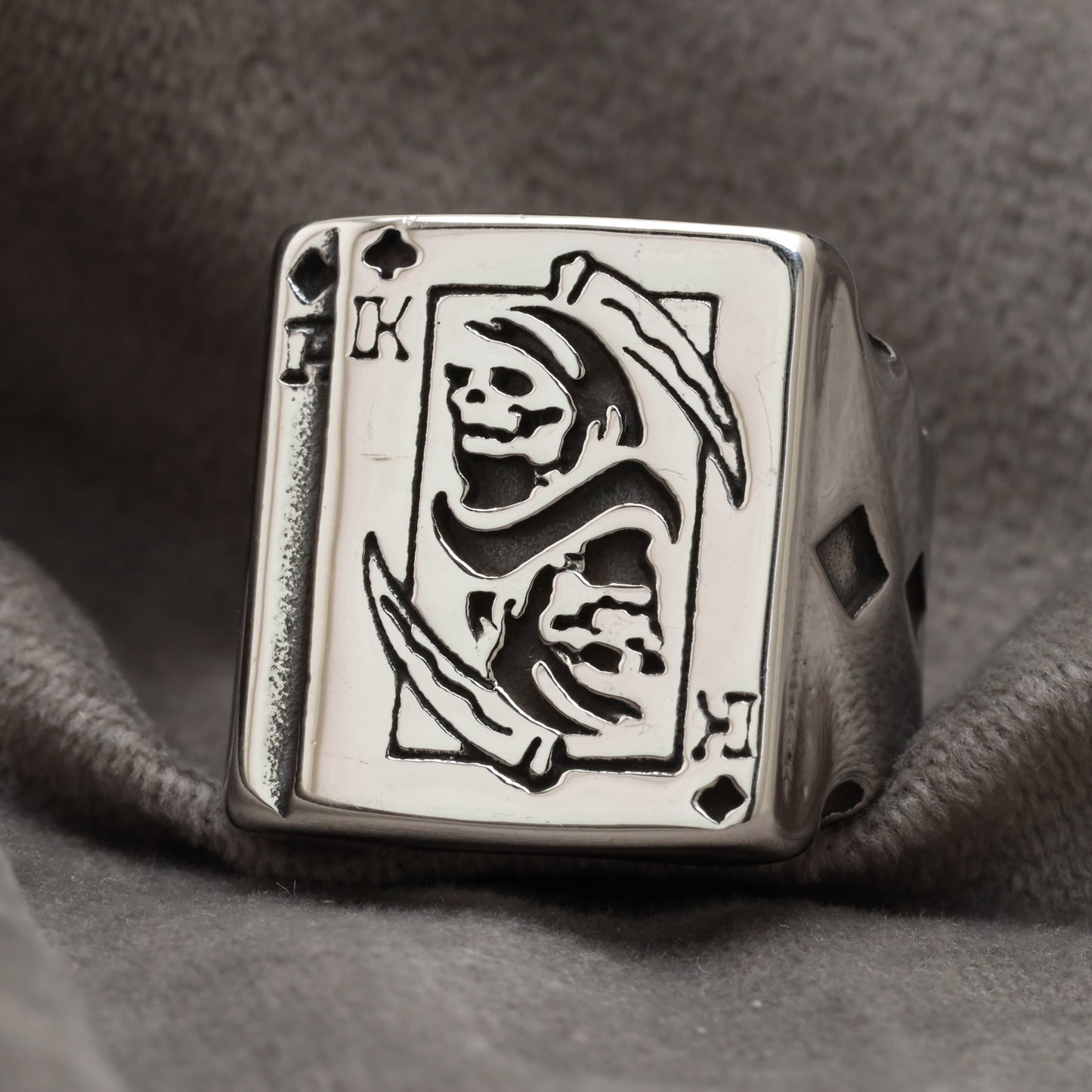 King of Spades Grim Reaper Card Silver Stainless Steel Ring R23