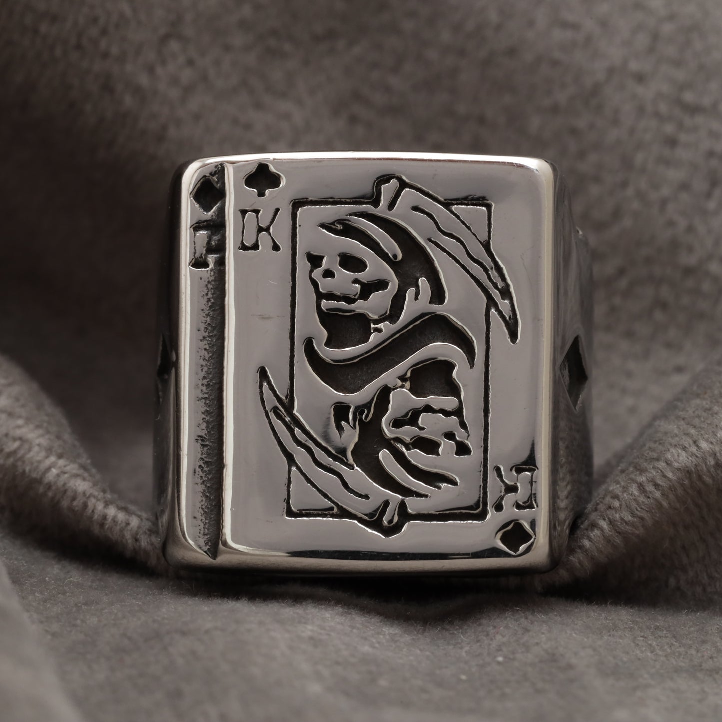 King of Spades Grim Reaper Card Silver Stainless Steel Ring R23