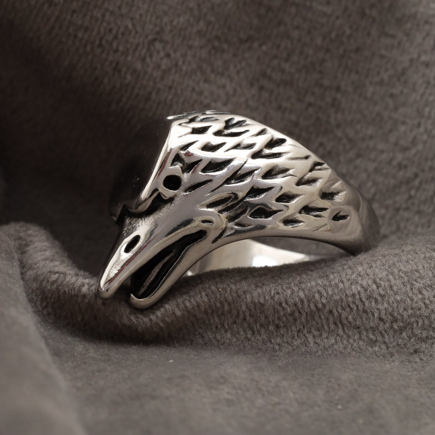 Raven Skull Head Silver Stainless Steel Ring R26