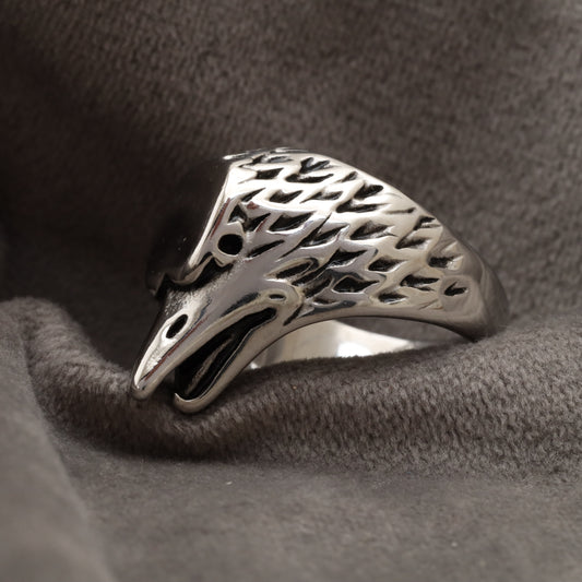 Raven Skull Head Silver Stainless Steel Ring R26