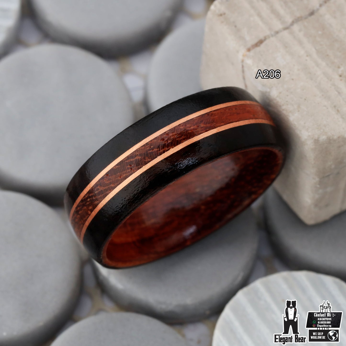 Brazilian Rosewood Ring with Copper Inlay - Premium Wood Design - 8mm - A206