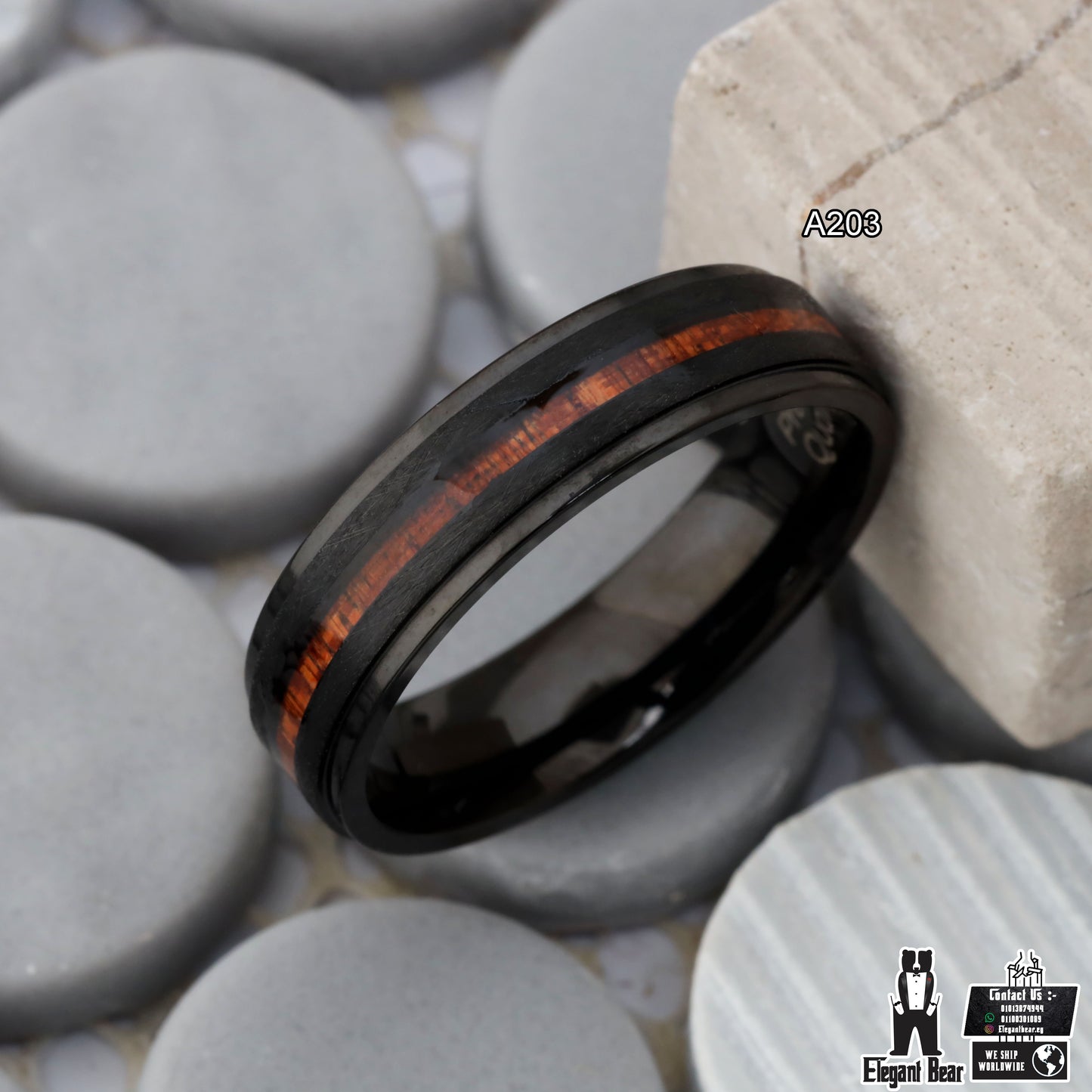 Titanium Ring with Wood Inlay Center Line - Slim 5mm Design - A203