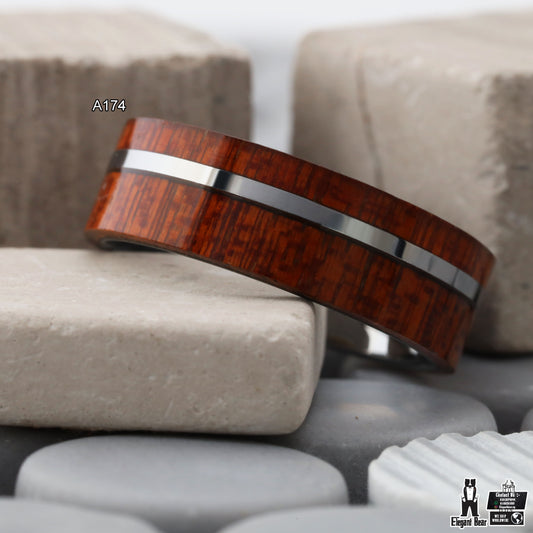 Tungsten Ring with Koa Wood Inlay - Protected for Daily Wear - 8mm - A174