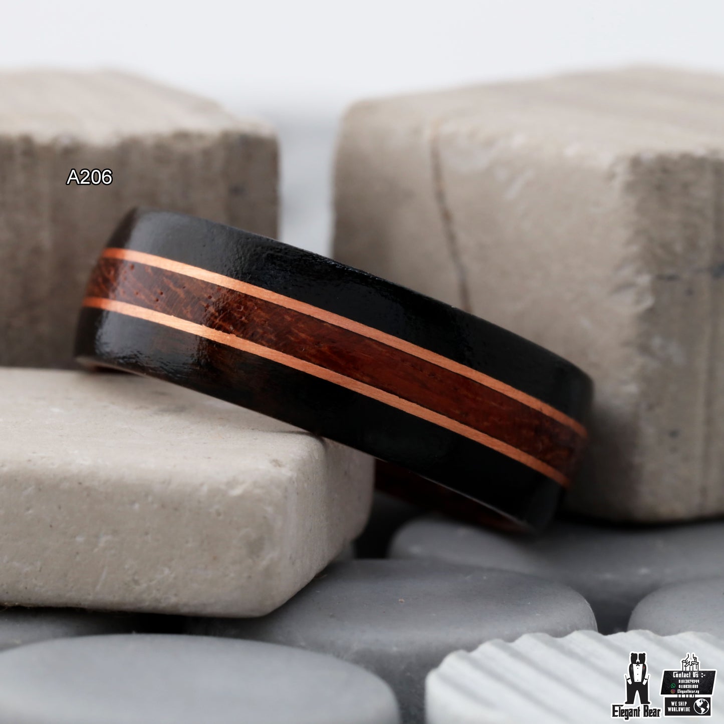 Brazilian Rosewood Ring with Copper Inlay - Premium Wood Design - 8mm - A206