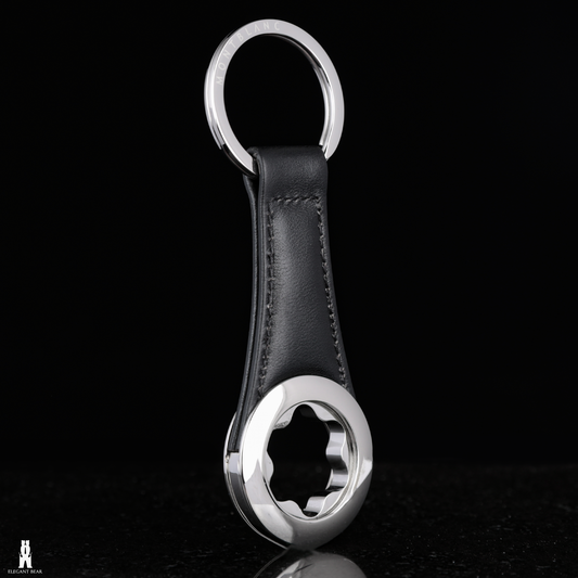 MONT BLANC Black Natural Leather & Stainless Steel Keychain K15