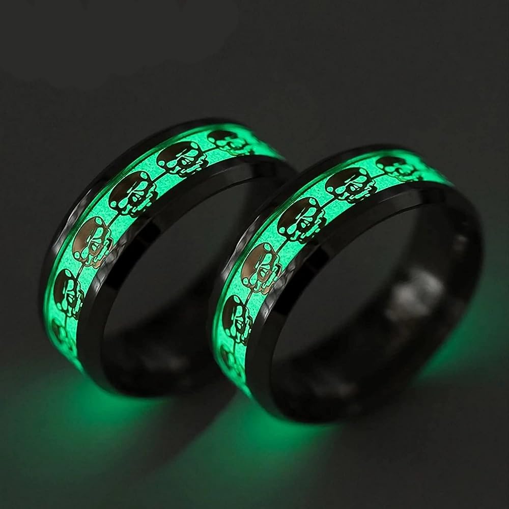 Tungsten Ring with Green Strontium Aluminate - Glow in the Dark Design - 8mm - A187