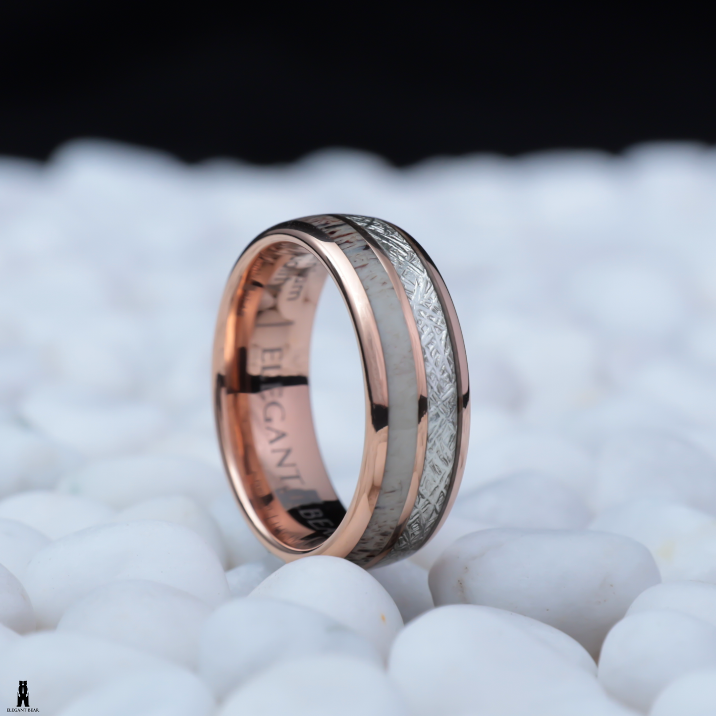 Tungsten Ring with Natural Deer Antler & Synthetic Meteorite - Earth & Space Design - 8mm - A103