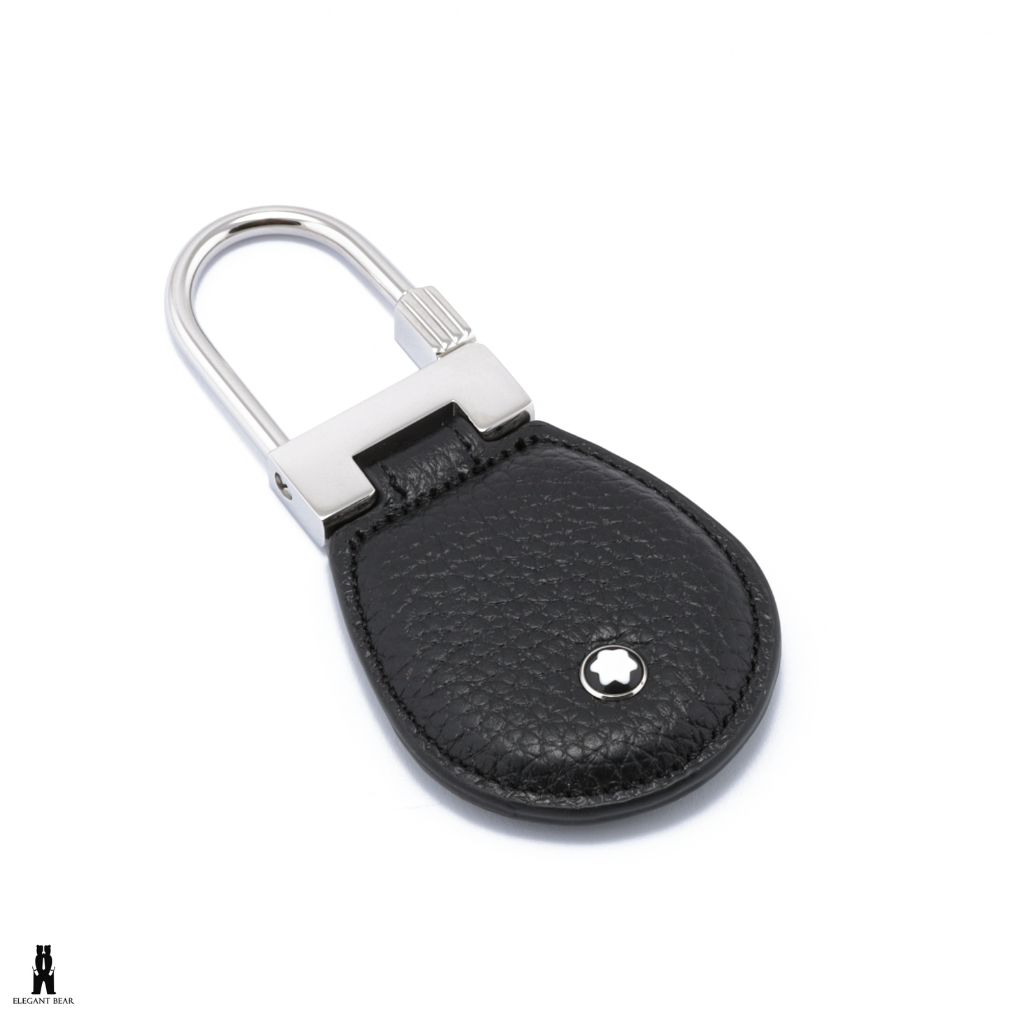 MONT BLANC Black Natural Leather & Stainless Steel Keychain K1