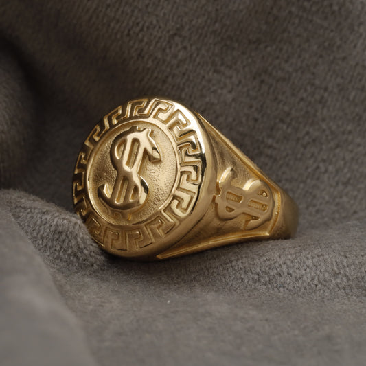 Dollar Sign Golden Stainless Steel  Ring R1