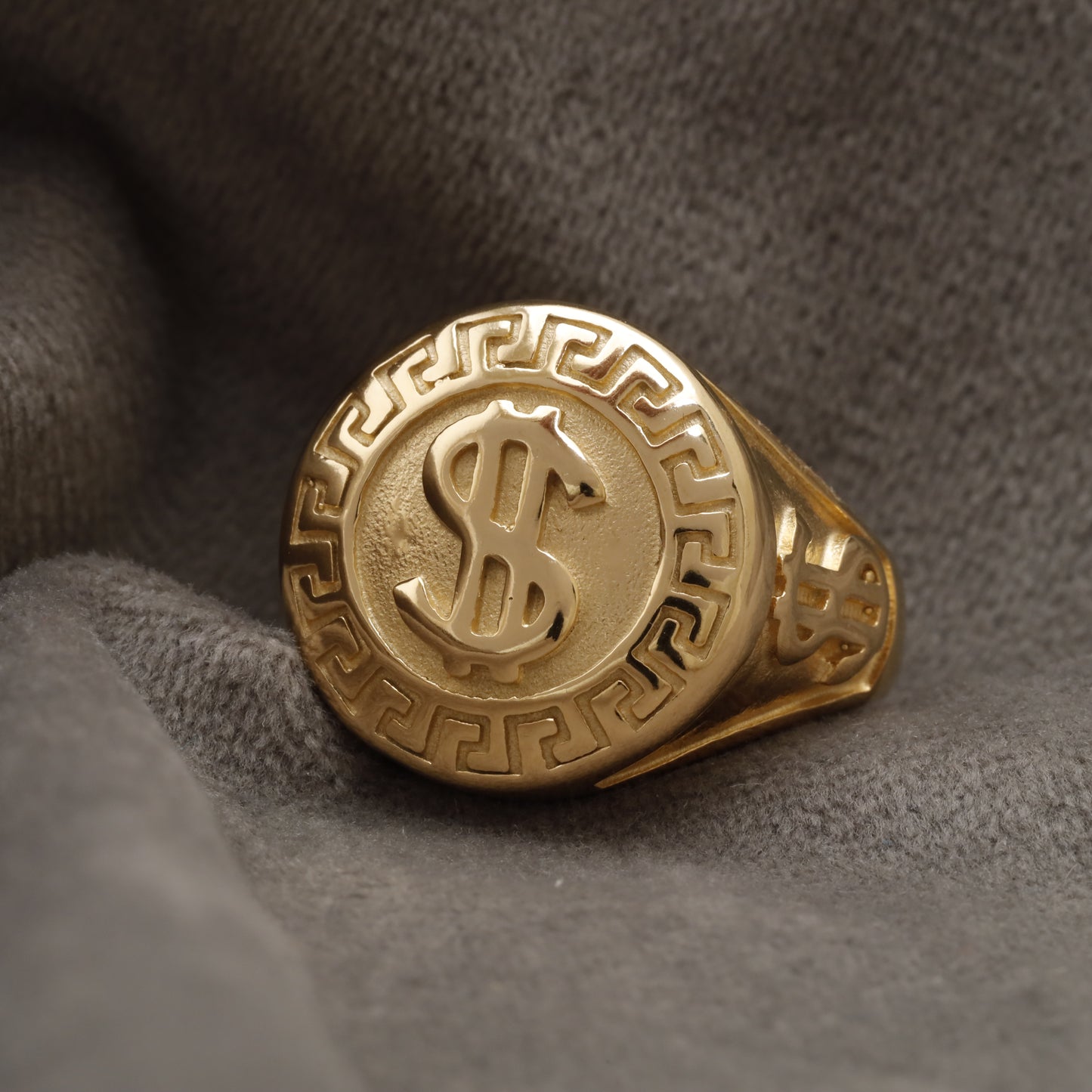 Dollar Sign Golden Stainless Steel  Ring R1
