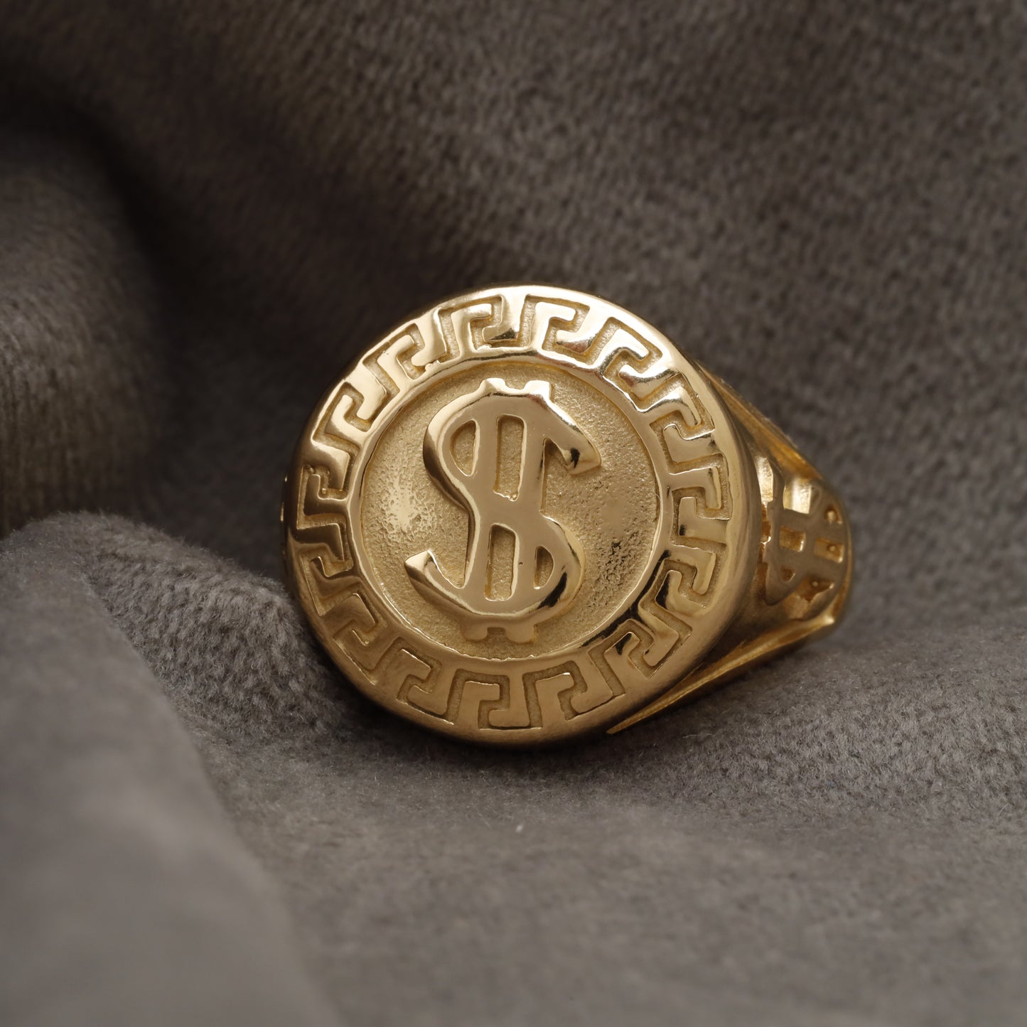 Dollar Sign Golden Stainless Steel  Ring R1