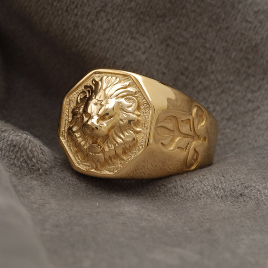 Lion Head Golden Stainless Steel Ring R3