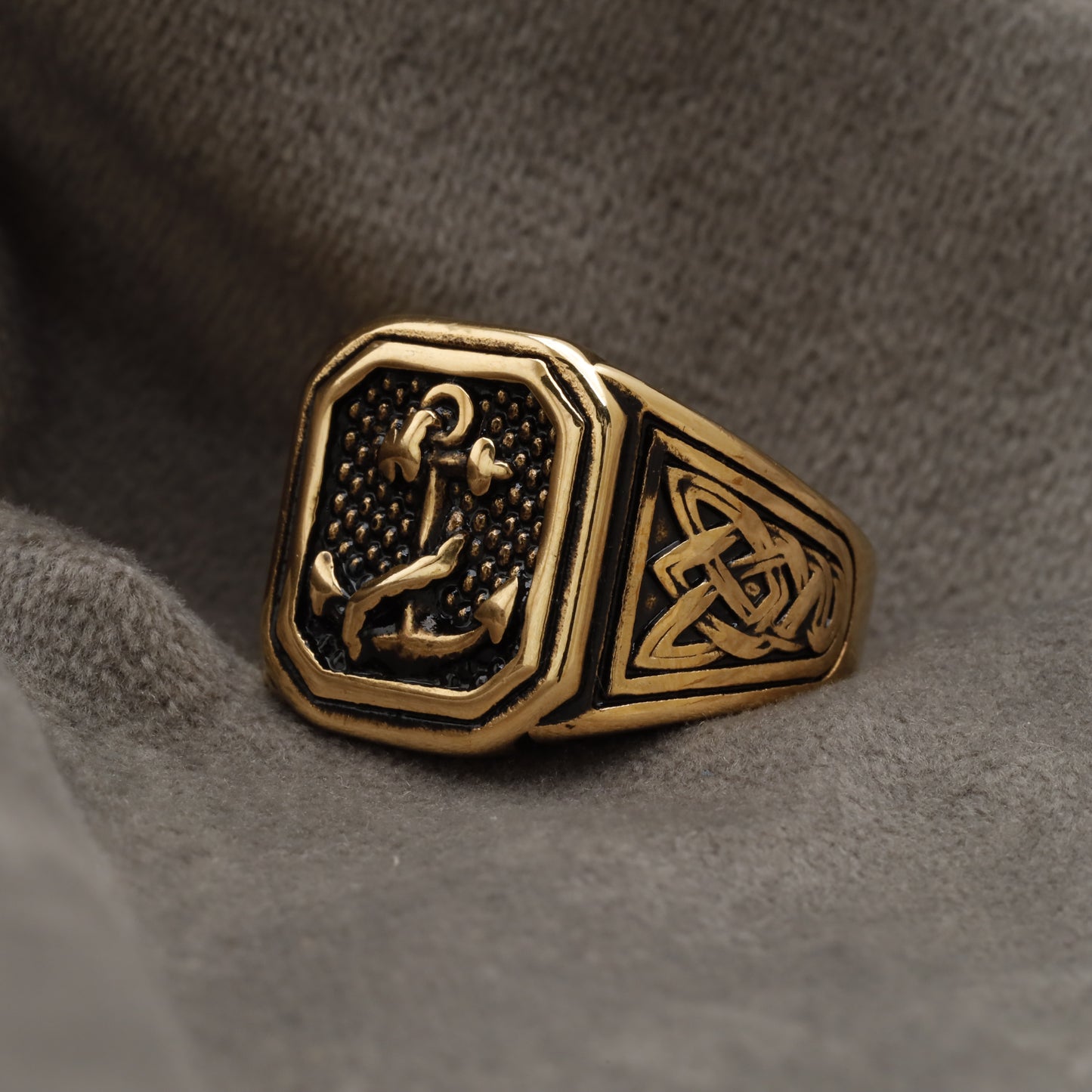 Anchor Celtic Golden Stainless Steel  Ring R4
