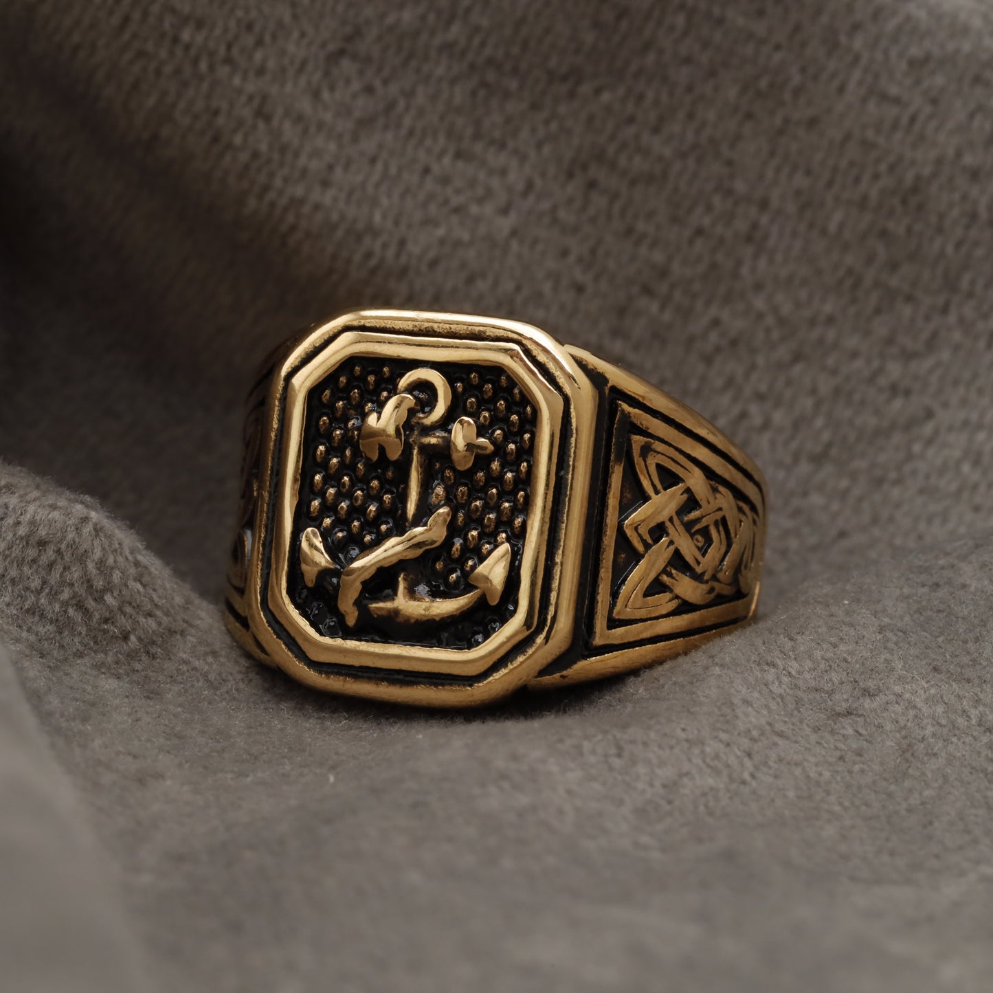 Anchor Celtic Golden Stainless Steel  Ring R4