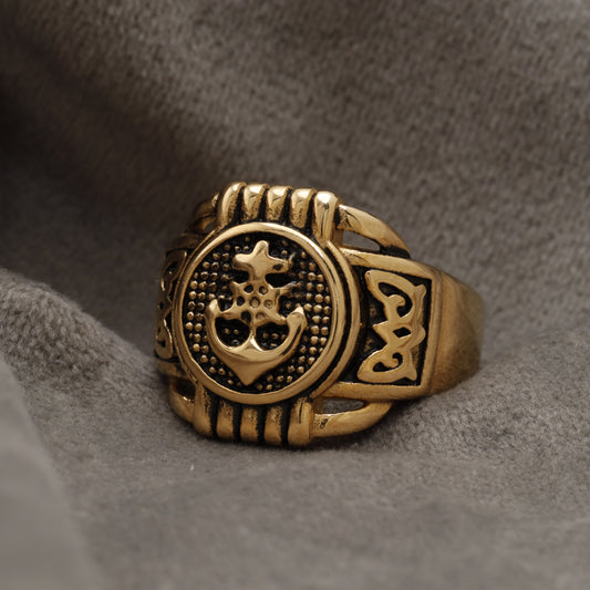 Anchor Celtic Round Golden Stainless Steel Ring R5
