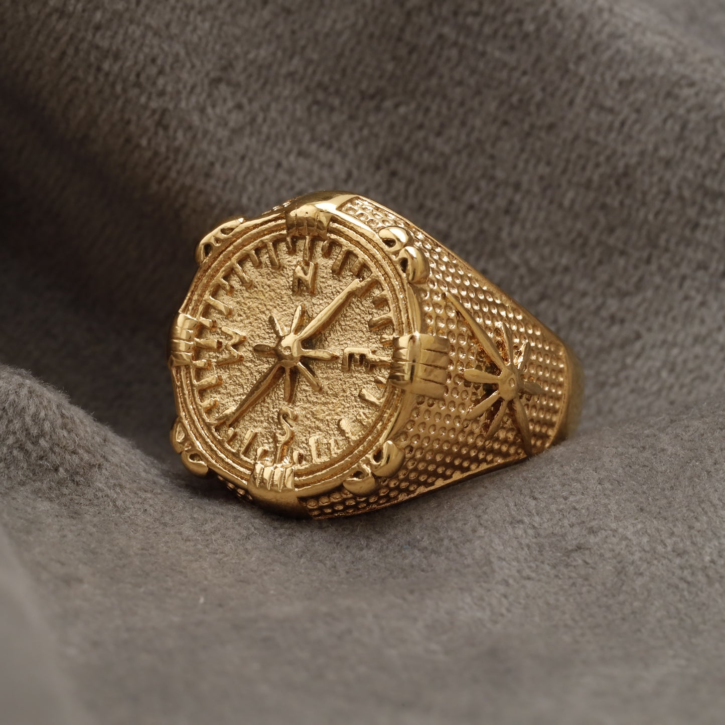 Clock Hands Golden Stainless Steel Ring R7