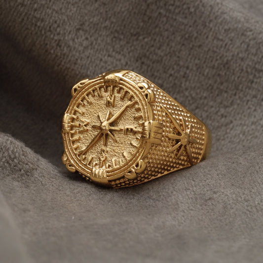 Clock Hands Golden Stainless Steel Ring R7