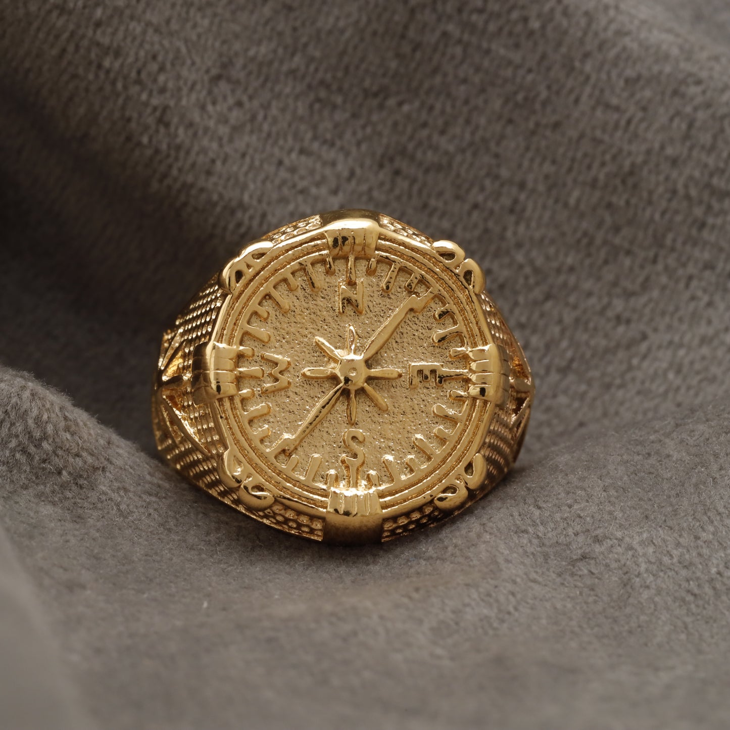 Clock Hands Golden Stainless Steel Ring R7