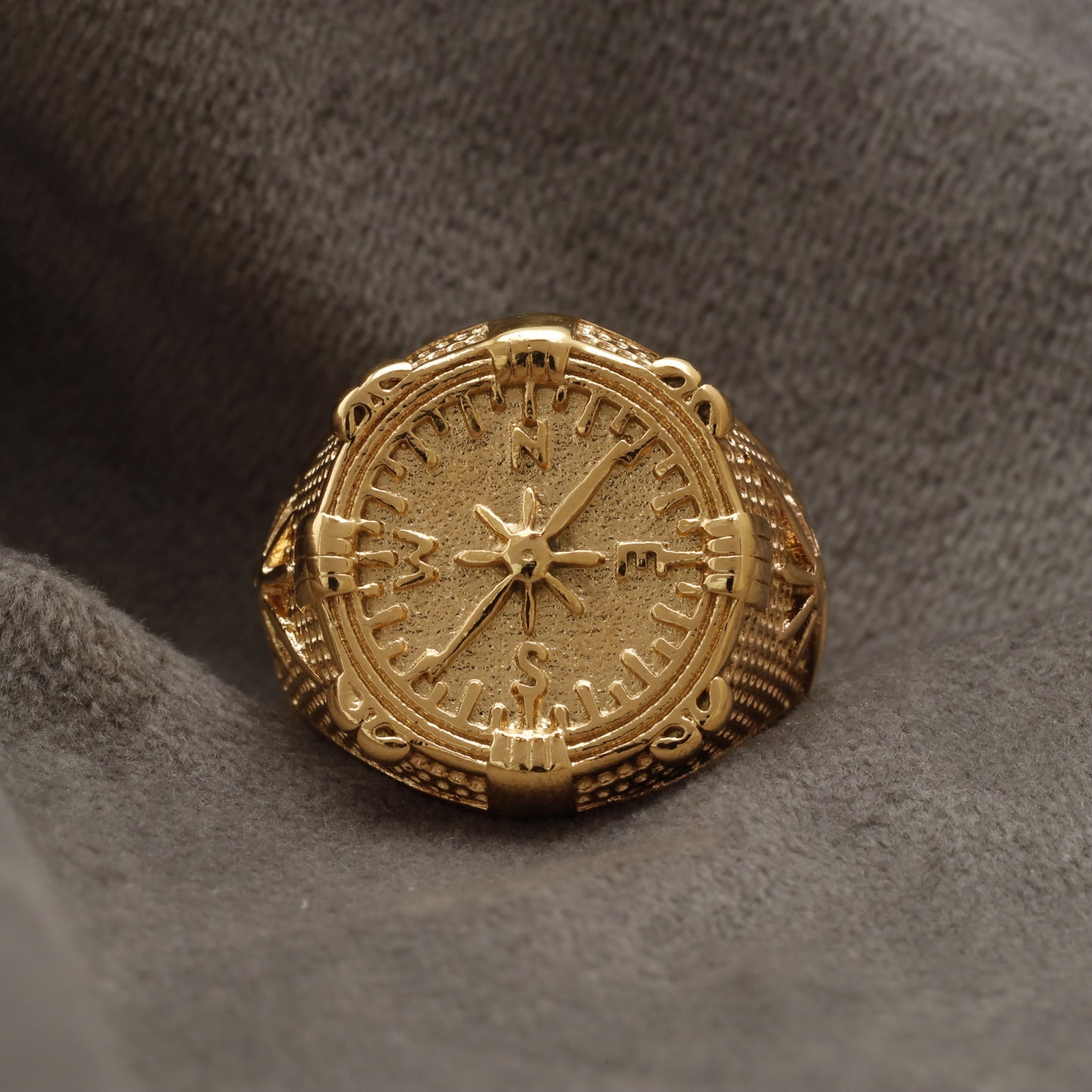 Clock Hands Golden Stainless Steel Ring R7