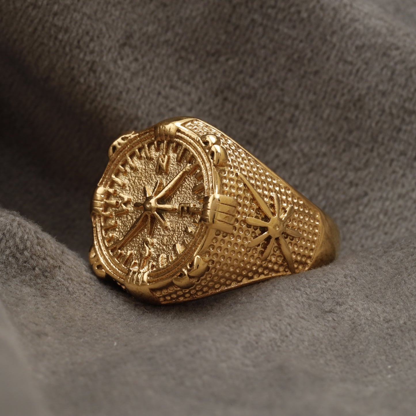 Clock Hands Golden Stainless Steel Ring R7
