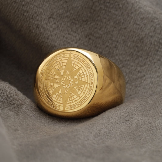 Compass Rose Golden Stainless Steel Ring R9