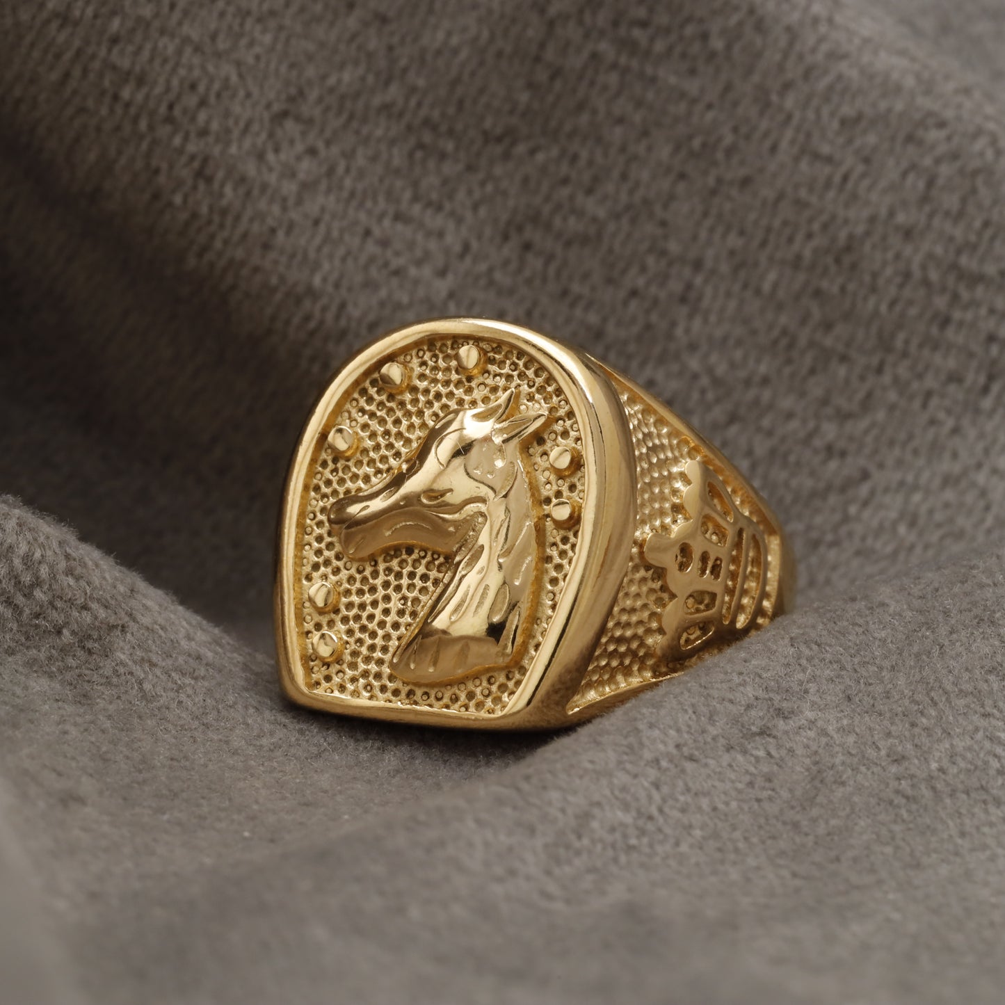 Horse Head Golden Stainless Steel Ring R10