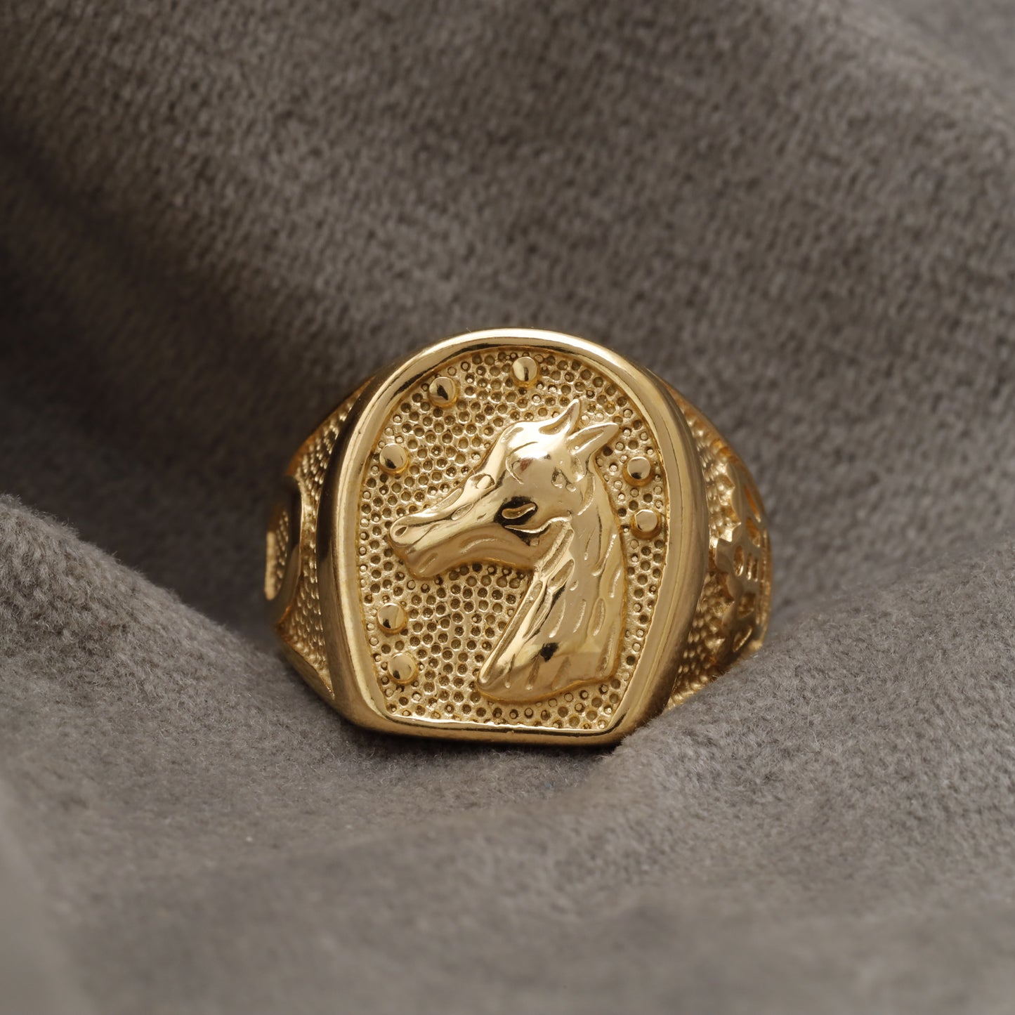 Horse Head Golden Stainless Steel Ring R10