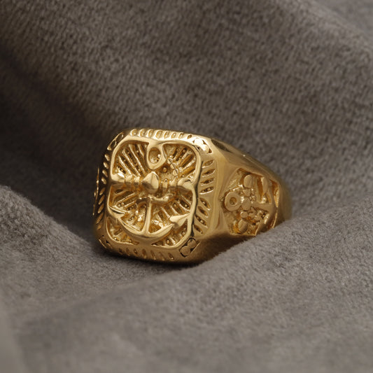 Anchor Filigree Golden Stainless Steel Ring R11