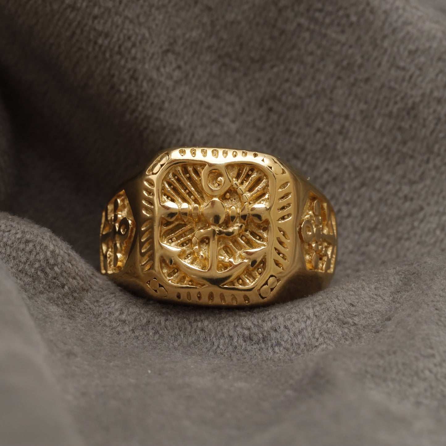 Anchor Filigree Golden Stainless Steel Ring R11