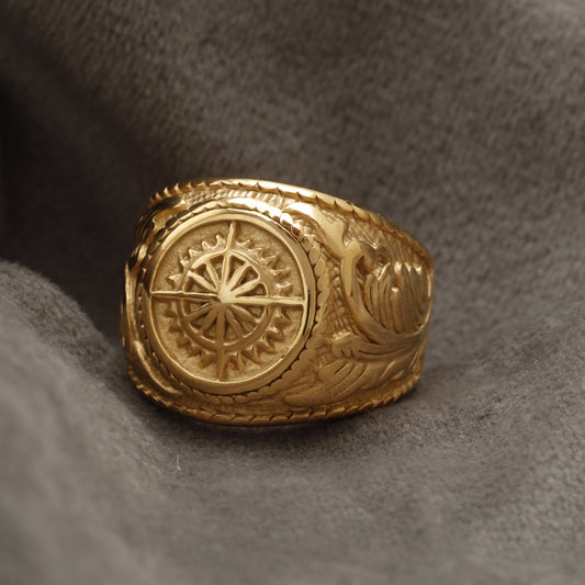 Gold Compass Sun Stainless Steel  Ring R29