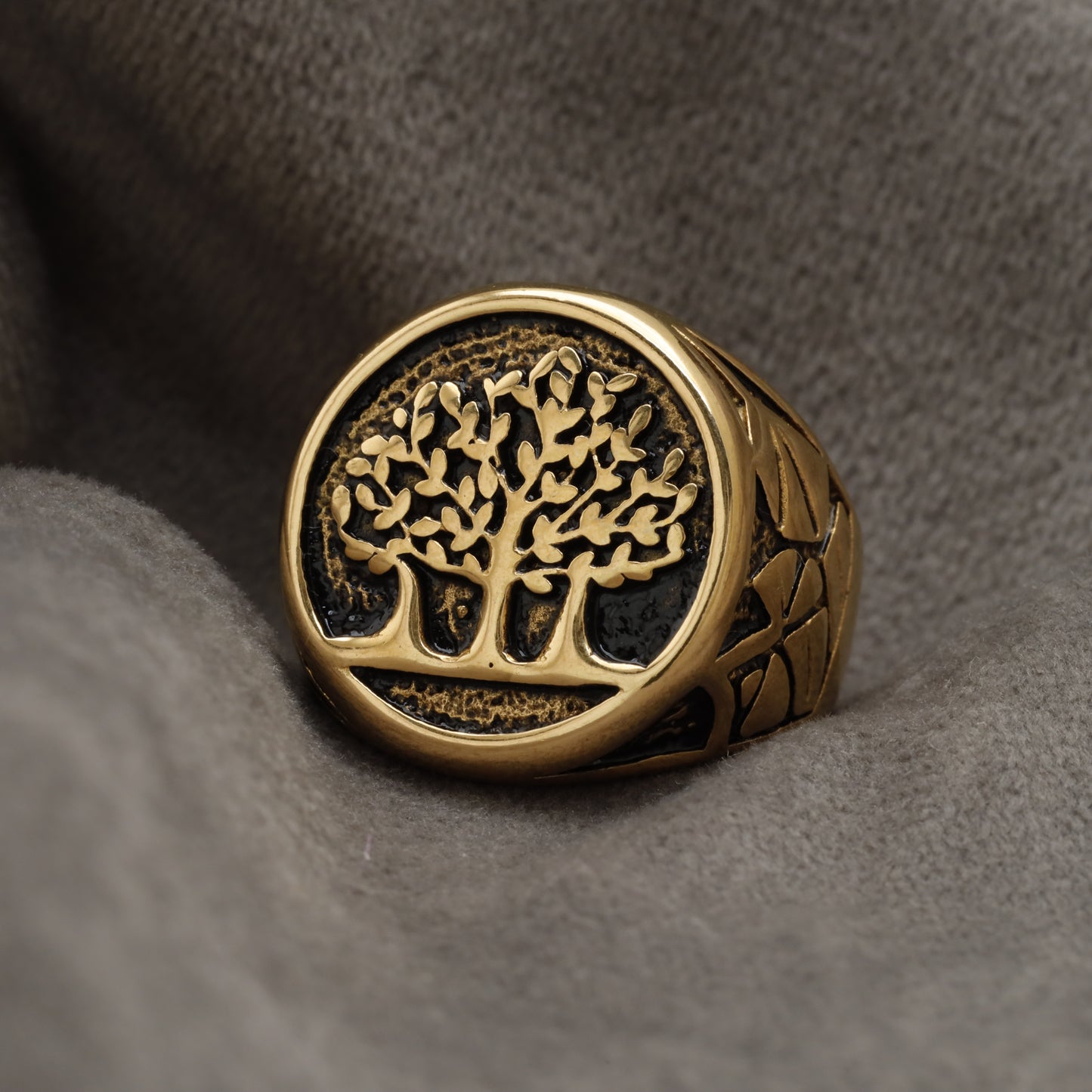 Gold Tree of Life Signet Stainless Steel Ring R31