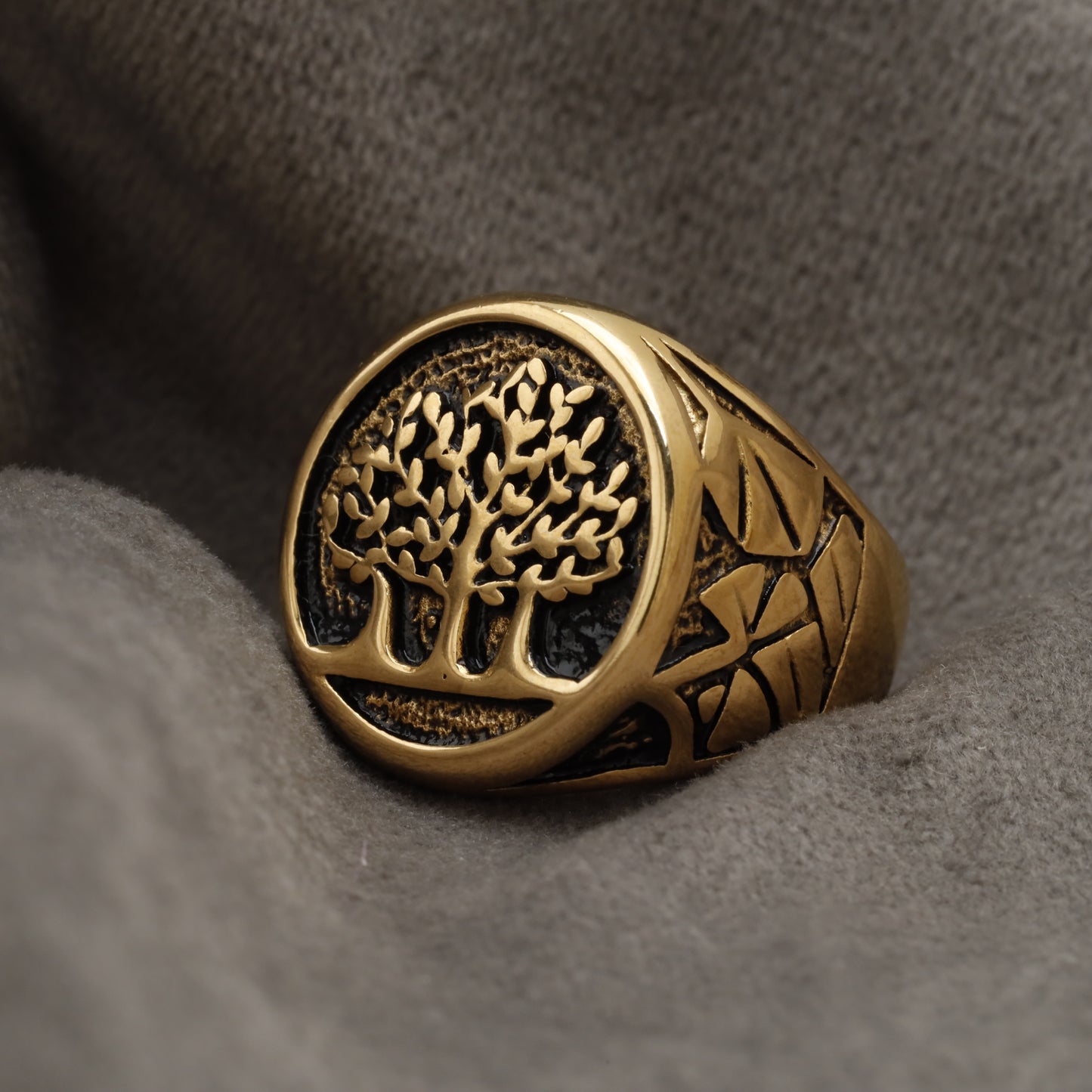 Gold Tree of Life Signet Stainless Steel Ring R31