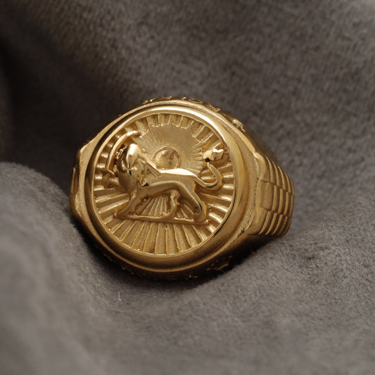 Gold Lion & Sun Signet Ring with Watch Gold Stainless Steel Ring R39