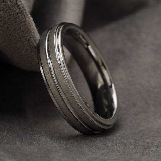 Silver Tungsten Double Groove Ring U2